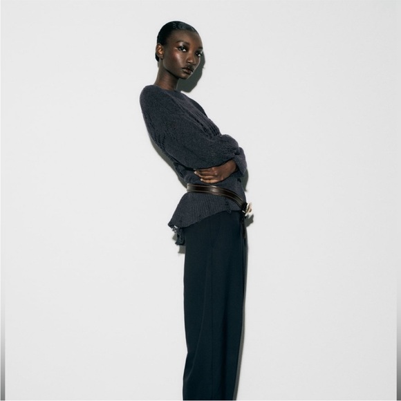 NWT Zara Ripped Open Knit Sweater Navy Size SMALL - Picture 4 of 5